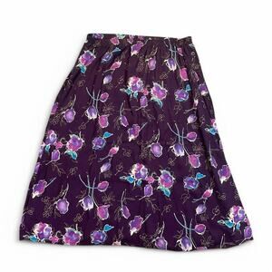 Vintage 90s Liz Baker Essentials XL Purple Floral Maxi Skirt Cottagecore Fairy‎